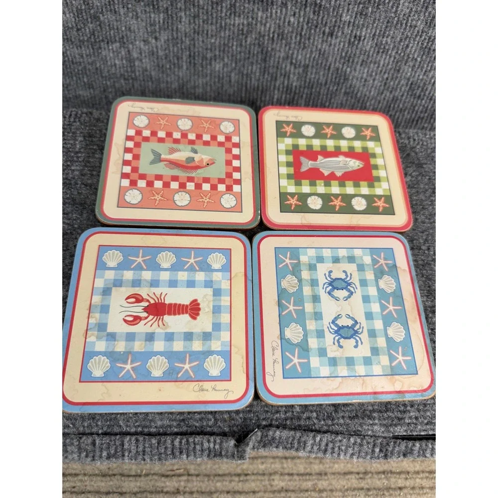 Claire Murray Signature Nautical Coasters Set of 4 Lobster Crab Fish Beach Decor